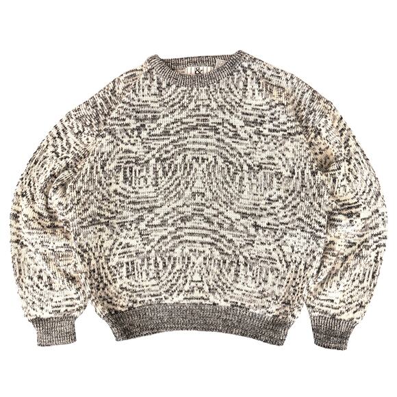 Vintage 80s Chunky Knit Pattern Sweater - White Gray - L - Picture 1 of 4